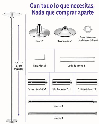 Barra Pole Dance Silver Giratorio/Estático - Portátil